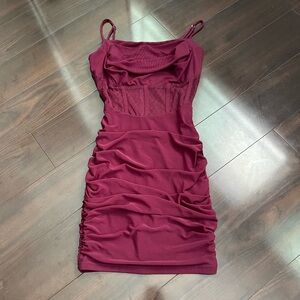 Elegant Burgundy Ruched Dress